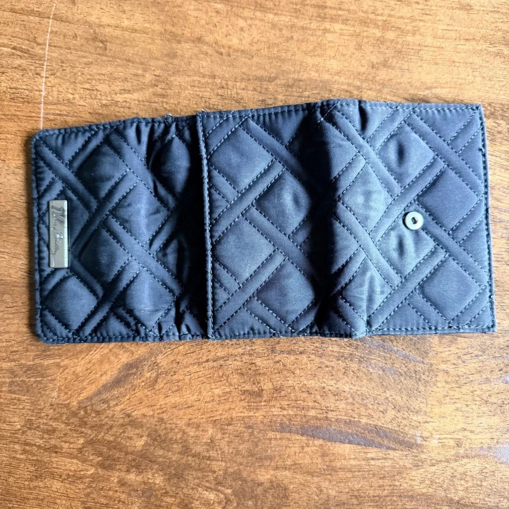 Vera Bradley Navy Blue Quilted Microfiber Trifold Wallet Snap Closure ID Window